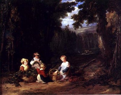 Crianças Pequenas Apanhando Lúpulo, c.1835 (óleo sobre tela) de William Collins