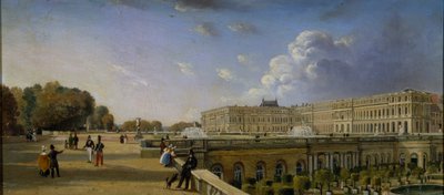 O Palácio e Terraço em Versalhes, c.1825-35 (óleo sobre painel) de William Cowen