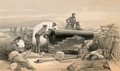 Um dia quieto na Bateria Diamante, Retrato de um Lancaster 68 Pounder, 15 de dezembro de 1854 de William Crimea Simpson