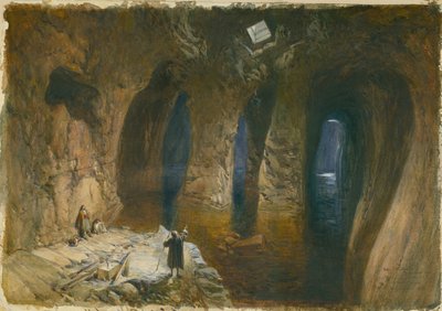 Bahr el Khabeer ou a cisterna de Great Sea Rock-cut sob o site do Templo de Salomão, 1870 (wc e lápis sobre papel) de William Crimea Simpson