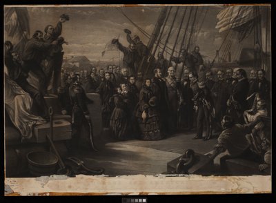 Inglaterra e América. A Visita de Sua Majestade a Rainha Vitória ao Navio Ártico Resolute, 16 de dezembro de 1856, c.1859 (gravura, água-forte, cartão) de William 