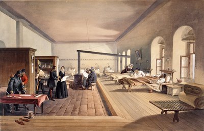 Uma das enfermarias do hospital em Scutari, de "O assento da guerra no leste - segunda série", publicado pela Colnaghi und Co. 1856 de William Crimea Simpson