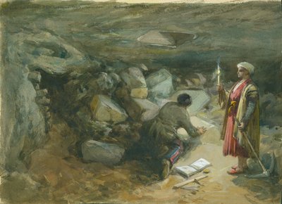 Cisterna de Corte de Pedra sob o Arco de Robinson, Jerusalém, 1871 (wc e lápis sobre papel) de William Crimea Simpson
