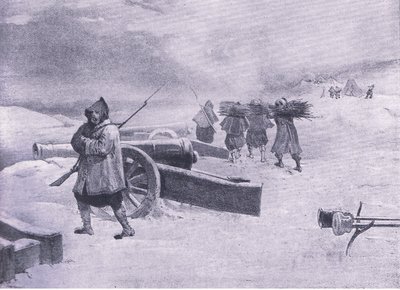 Sentinal dos Zouaves antes de Sevastopol, ilustração das Batalhas Britânicas na Terra e no Mar, 1915 de William Crimea Simpson