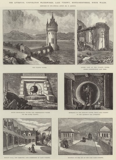 The Liverpool Corporation Waterworks, Lago Vyrnwy, Montgomeryshire, North Wales de William Crimea Simpson
