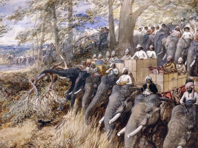 O príncipe de Gales no Terai batendo na selva com Sir Jung Bahadur Rana, 1876 de William Crimea Simpson