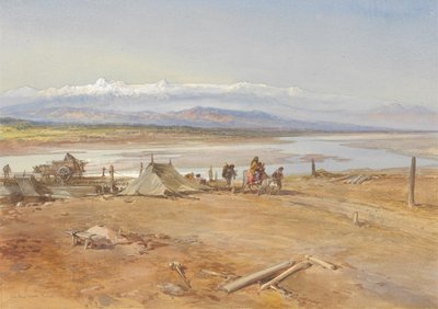 O rio Chenab, Punjab, 1865 (wc e guache sobre papel) de William Crimea Simpson