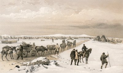 O acampamento da 1 ª Divisão, olhando para o norte em direção ao acampamento da 2 ª Divisão, as alturas de Inkermann à distância de William Crimea Simpson