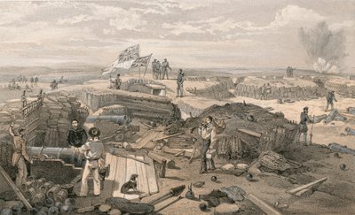 O interior do Redan, tirado de sua face esquerda olhando para o ângulo saliente, olhando para o sul de William Crimea Simpson