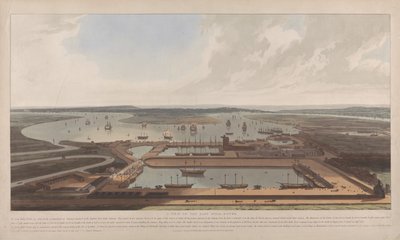 Vista das docas da Companhia das Índias Orientais de William Daniell