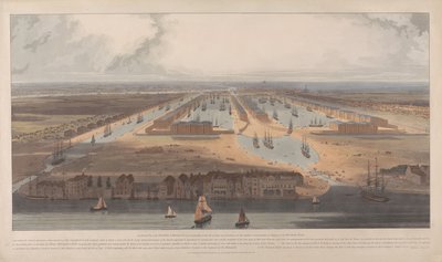 Vista das docas das Índias Ocidentais de William Daniell