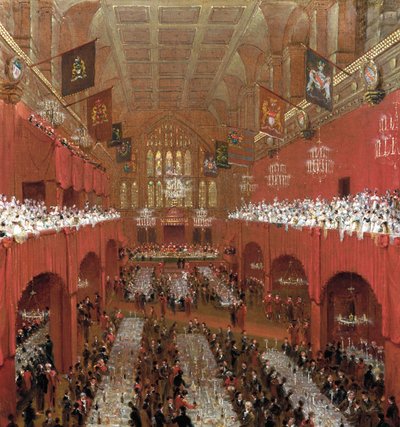 Banquete no Guildhall, City of London, 1814.                                          de William Daniell