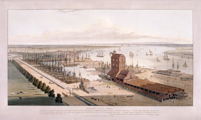 Brunswick Dock, e East India Dock, Poplar, Londres, 1803 de William Daniell