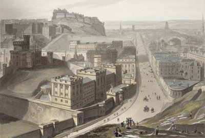 Edimburgo, de Calton Hill, de "Uma viagem pela Grã-Bretanha empreendida entre os anos de 1814 e 1825", publicada em 1829 de William Daniell