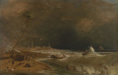 Madras, ou Fort St. George, na Baía de Bengala -- A Squall Passing Off [1833, Royal Academy of Arts, Londres, catálogo da exposição] de William Daniell