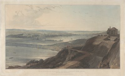 Vista da cidade e parte do porto de Falmouth de Pendennis Castel, Cornualha de William Daniell