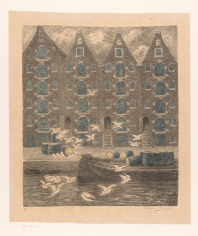 Armazéns na Brouwersgracht em Amesterdão de William Degouve de Nuncques (signed by artist)
