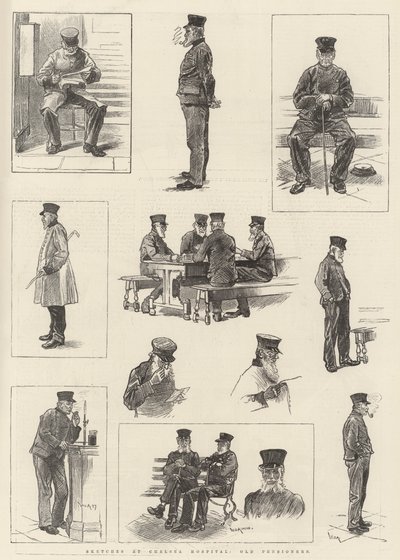 Esboços no Hospital de Chelsea, antigos pensionistas de William Douglas Almond