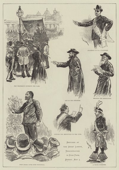 Esboços na Grande Demonstração Trabalhista no Hyde Park de William Douglas Almond