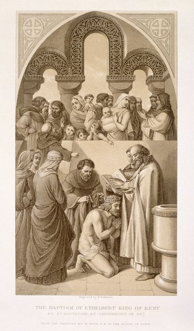 O Batismo do Rei Ethelbert (c.552-616) de Kent por Santo Agostinho em Canterbury em 597, de &39;Ilustrações da História Escocesa e Inglesa&39; Volume I de William Dyce