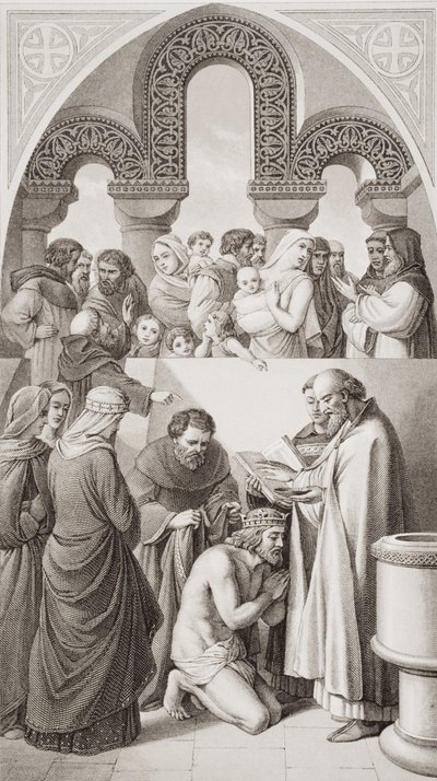 O Batismo do Rei Ethelbert (c.552-616) de Kent por Santo Agostinho em Canterbury em 597, de &39;Ilustrações da História Escocesa e Inglesa&39; Volume I de William Dyce
