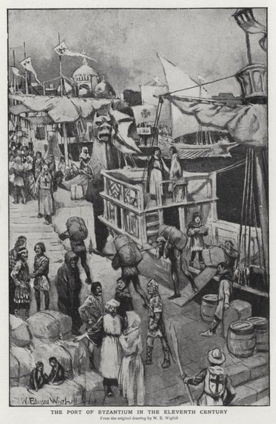 O porto de Bizâncio no século XI (litho) de William Edward (after) Wigfull