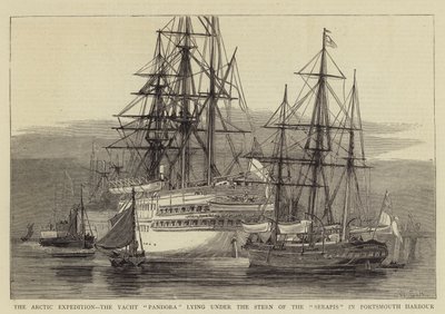 A Expedição Ártica, o iate Pandora deitado sob a popa do Serapis no porto de Portsmouth de William Edward Atkins