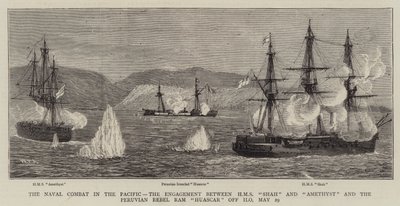O Combate Naval no Pacífico, o noivado entre HMS Shah e Amethyst e o Ram rebelde peruano Huascar em Ilo, 29 de maio de William Edward Atkins