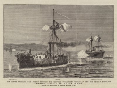A Guerra Sul-Americana, Ação entre o Turgueiro-navio Huascar peruano e os Ironclads chilenos Almirante Cochrane e Blanco Encalada de William Edward Atkins
