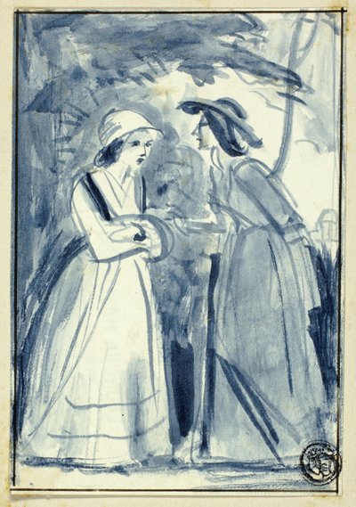 Duas mulheres em vestidos do final do século 18 de William Edward Frost