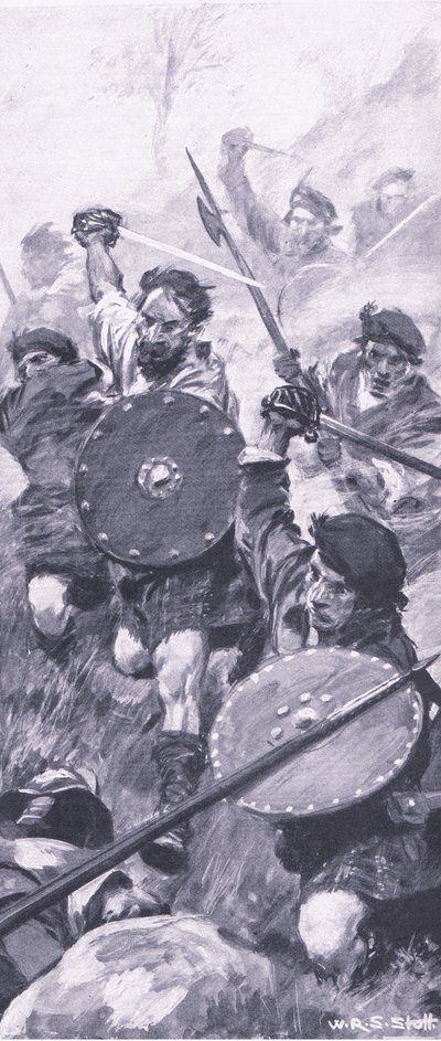 Os Highlanders na Batalha de Killiecrankie, ilustração das Batalhas Britânicas na Terra e no Mar, 1915 de William Edward Stott