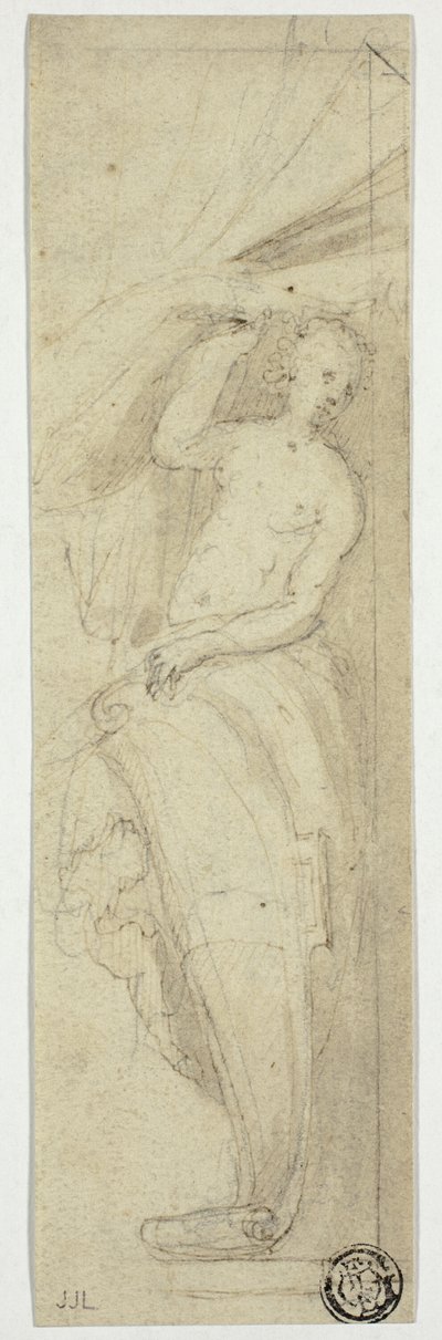 Figura feminina a puxar o cortinado de William Etty