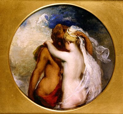 Ninfa e Satyr (óleo sobre painel) (ver também 352441) de William Etty