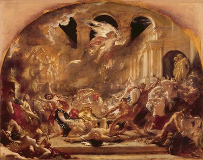 O Anjo Destruidor e os Demónios do Mal Interrompendo as Orgias dos Viciados e Intemperados (óleo sobre tela) de William Etty