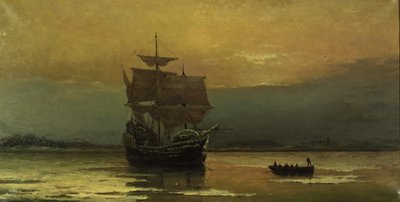 O Mayflower em sua chegada ao porto de Plymouth, 1882. de William Formby Halsall