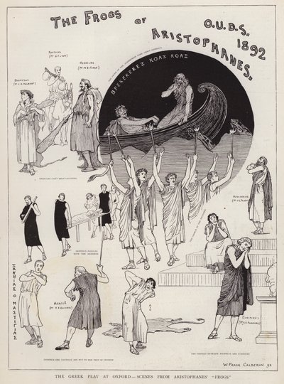 Cenas de uma produção da peça de Aristófanes The Frogs, da Oxford University Dramatic Society de William Frank Calderon