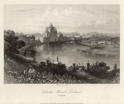 Vista geral, do outro lado do Gomati, Chuttur Munzil, Lucknow. de William French
