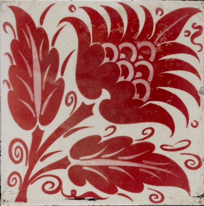 Telha com flor estilizada com duas folhas e tendrilhos, 1882-1888 de William Frend De Morgan
