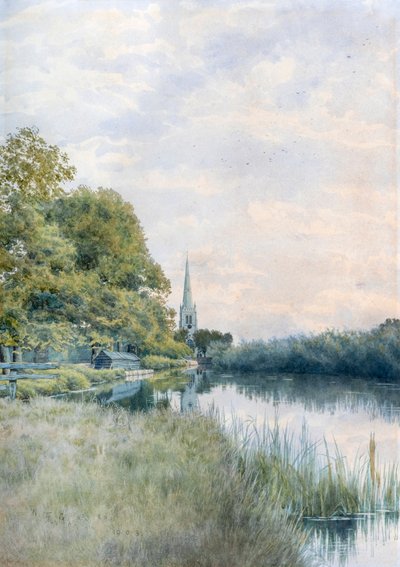 Igreja de Todos os Santos a partir do caminho de reboque, Hemingford Grey de William Garden Fraser