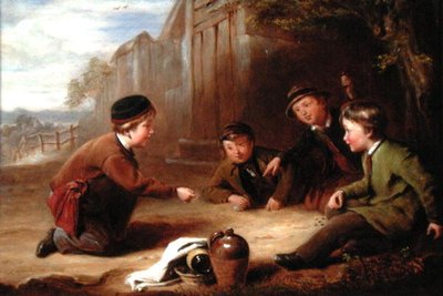 Jogando Mármore, c.1865 (óleo sobre painel) de William Gill