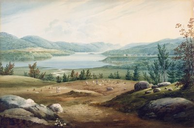 Rio Hudson em West Point, Nova York, 1820 (wc no papel montado em papelão) de William Guy Wall