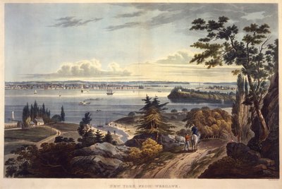 Nova Iorque, de Weehawk [Weehawken], gravada por John Hill, sem data (aquatint) de William Guy Wall