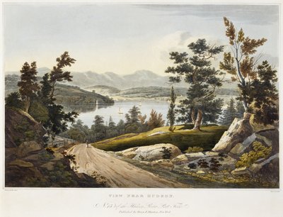 Veja perto de Hudson, 1822 (aquatint no papel com a mão-colorir) de William Guy after Wall