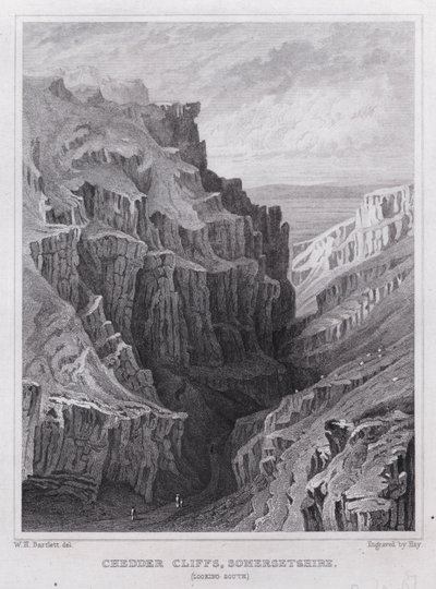 Chedder Cliffs, Somersetshire, olhando para o Sul (gravura) de William H. Bartlett