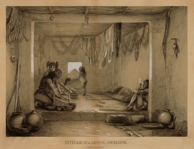 Interior de uma habitação Hopi Dwelling, final do século XIX - início do século XX. de William H. Jackson
