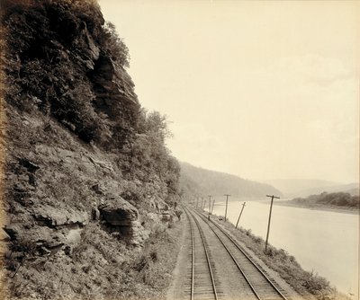 Cathedral Rocks, rio Susquehanna perto de Meshoppen, para a Lehigh Valley Railroad de William H. Rau