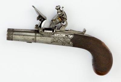 Pistola Flintlock Pocket com Box-Lock, c.1820 (aço, prata e madeira de nogueira) de William Hale