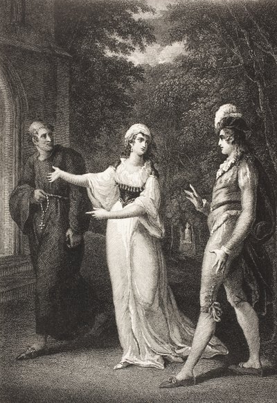 O jardim de Olivia, Ato IV, Cena III, de &39;Noite de Reis, ou o que você quiser&39;, da Galeria Boydell Shakespeare, publicada no final do século XIX de William Hamilton