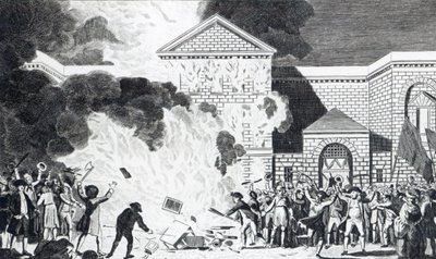 As devastações ocasionadas pelos desordeiros de Londres, disparando a Nova Prisão de Newgate e queimando a mobília do Sr. Akerman, 6 de junho de 1780, gravada por T. Thornton de William Hamilton