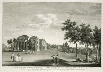 Vista da casa e parte do jardim em West Wycombe, Buckinghamshire, gravado por William Woollett (1735-85) de William Hannan